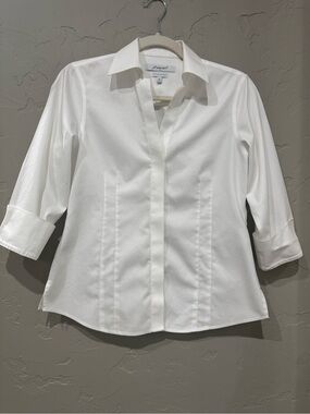 Foxcroft 100% Cotton Non-Iron Heritage White Fitted Button Front Shirt 4P Petite